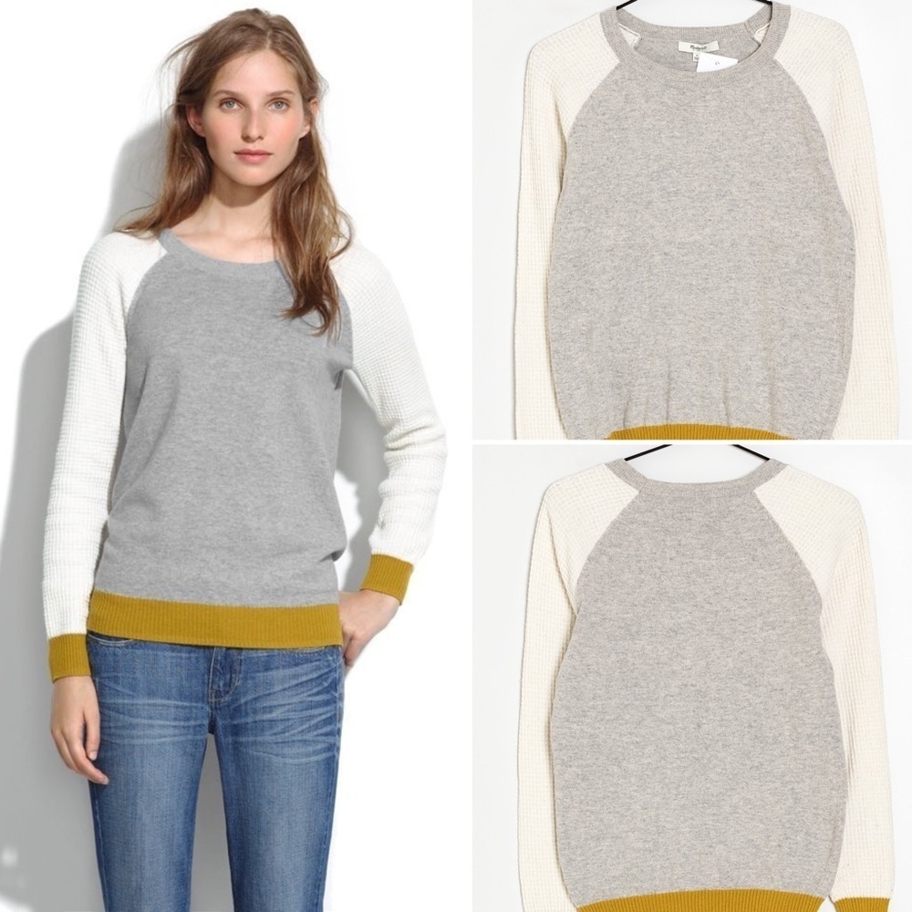 Madewell White & Gray Colorblock Crewneck Sweater Pullover Women’s Size Large